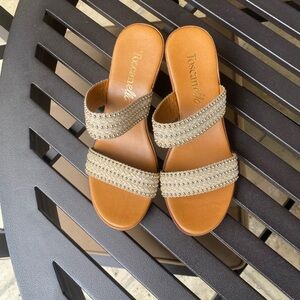 Toscanella Gold Beaded Double-Strap Wedge Sandals